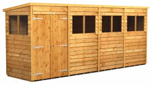 Power 16x4 Pent Garden Shed Overlap - Double Door